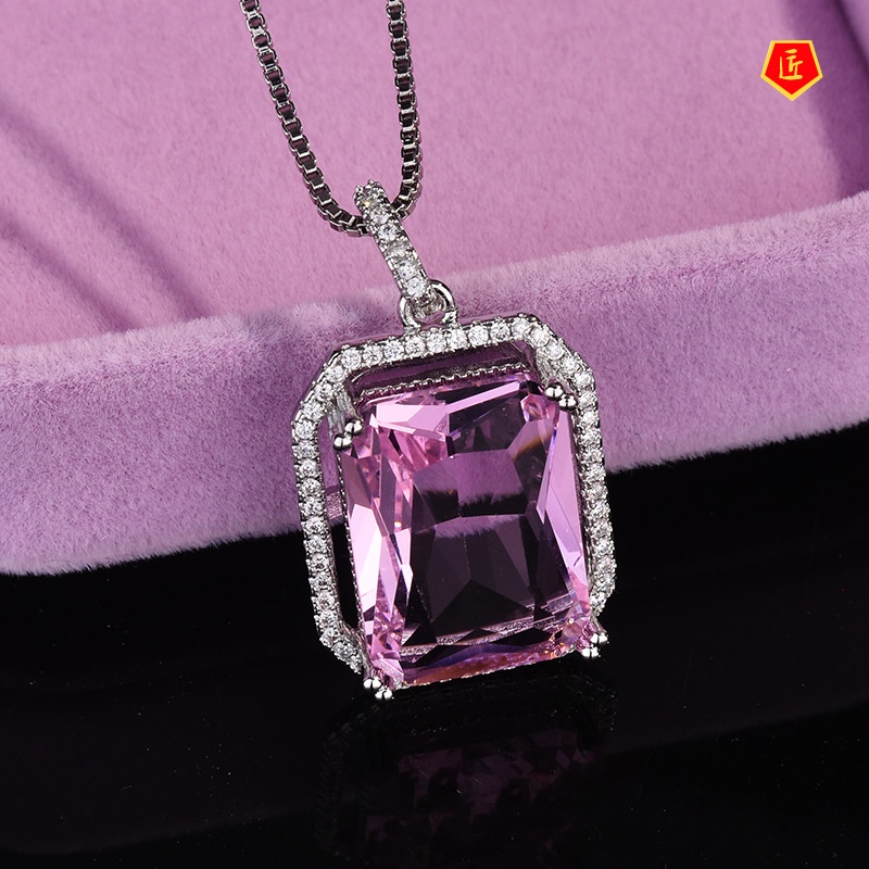 [Ready Stock]High-End Luxury Elegant Rectangular Pink Tourmaline Open Ring