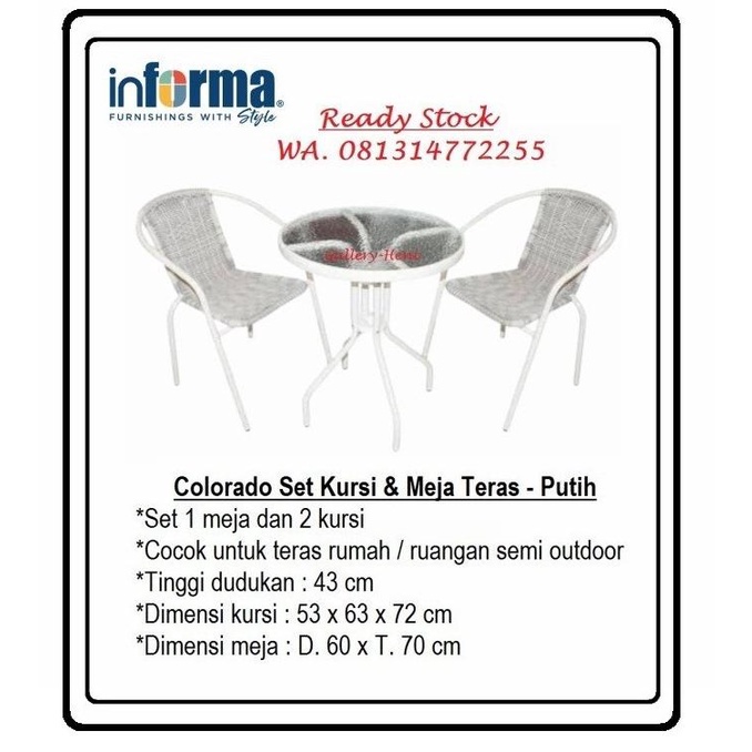 INFORMA - COLORADO SET MEJA KACA & KURSI TERAS ROTAN SINTESIS - PUTIH SDFG96456E