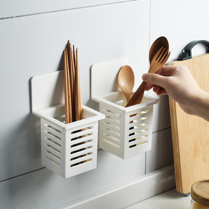 Dilepas Sumpit Kandang Tempel Dinding Hollow Cutlery Drain Holder Peralatan Makan Kotak Penyimpanan Sendok Garpu Pisau Rak Dapur