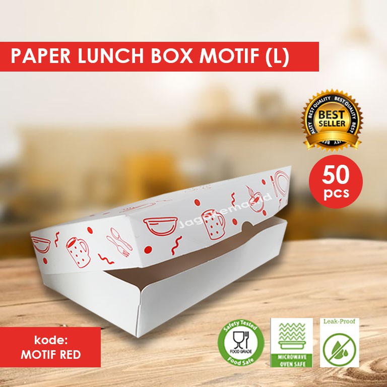 PAPER LUNCH BOX L ANTI MINYAK + FREE MOTIF | DUS MAKANAN | BOX MAKANAN PAPER | RED