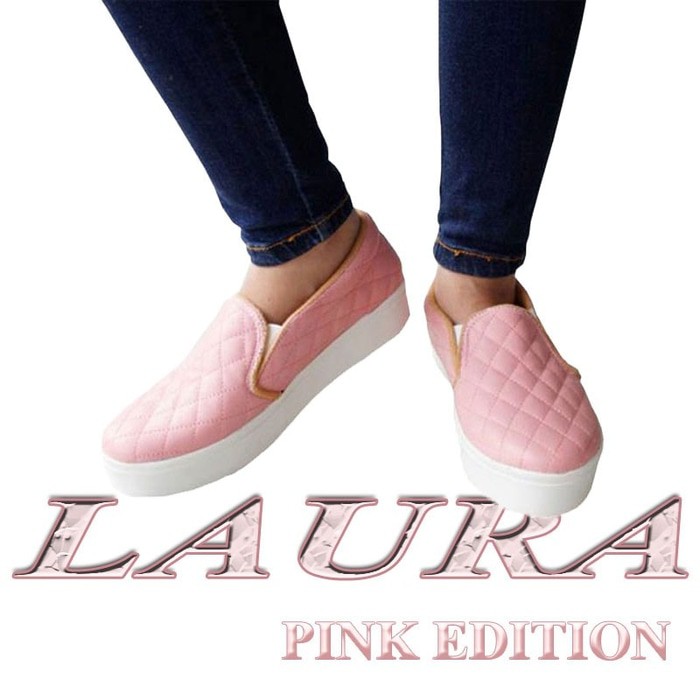 LAURA Sepatu Wanita Flat Slipon Kets | Slip on Casual Cantik - Merah Muda- 36