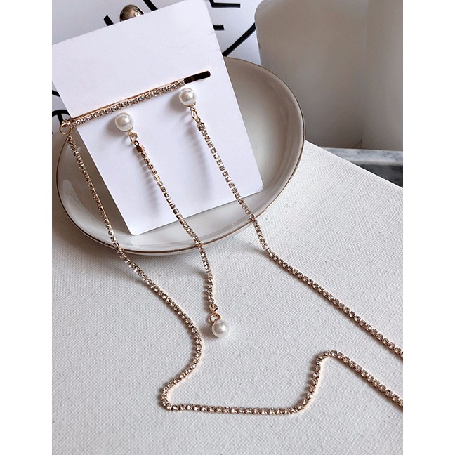 LRC Anting Tusuk Fashion Gold Diamond-studded Hairpin Pearl Earrings F50297