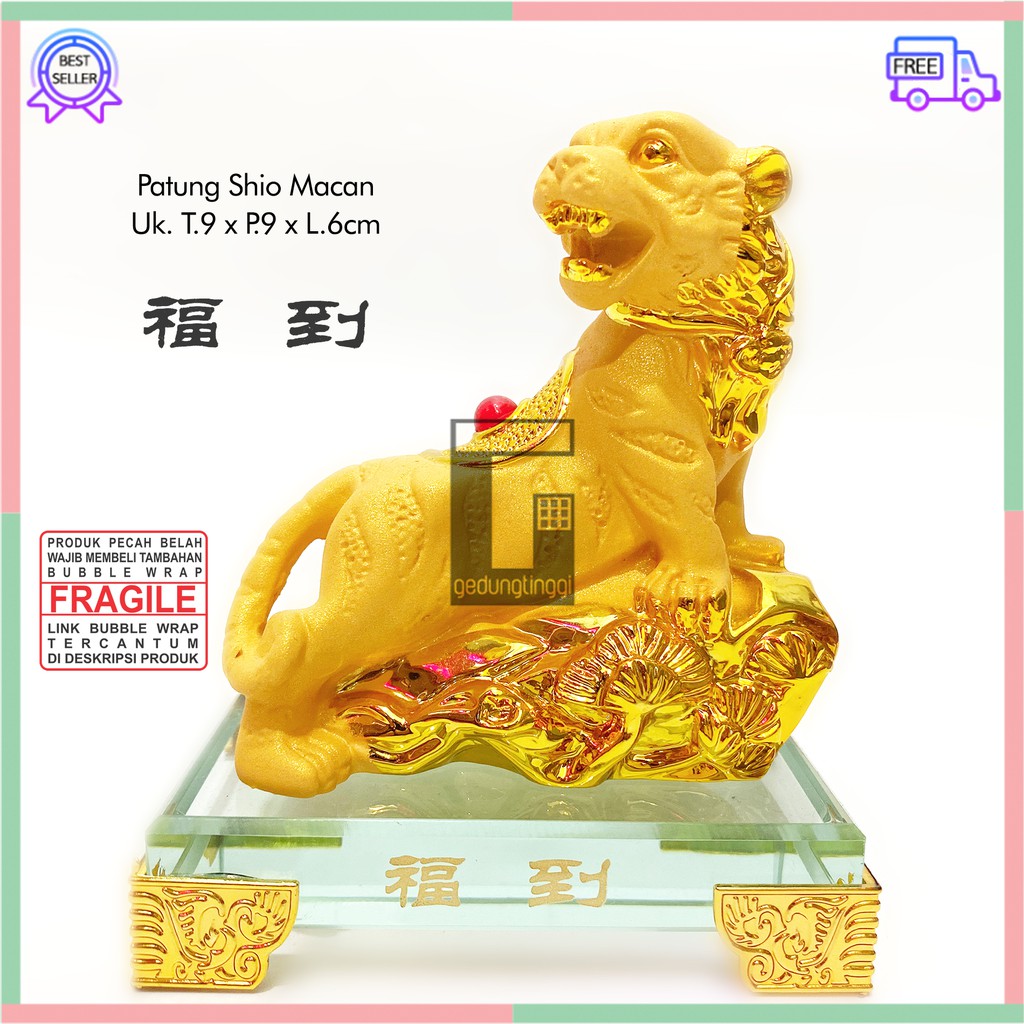 Patung Pajangan Hiasan Imlek 12 Shio Macan Tiger Harimau Emas Gold Resin Hoki Rejeki Fengshui Lucky