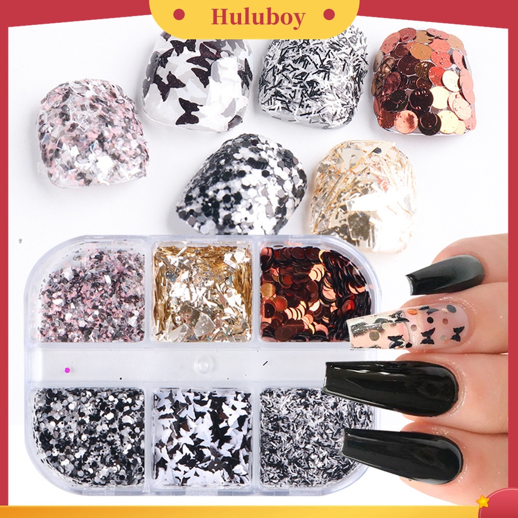 Huluboy Huluboy♡ 1 Kotak Serpihan Payet Kuku Reflektif Terang Saturation Tinggi Untuk Manicure