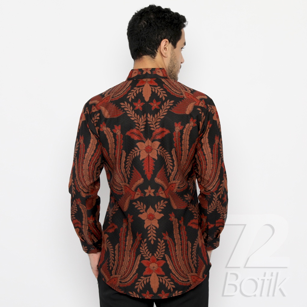 KEMEJA BATIK PRIA Lengan Panjang Premium Motif Tali Asih Merah Hitam 726264 Cap 72 - Baju Kemeja Atasan Pakaian Setelan Batik Pria Cowok Laki Laki Remaja Keluarga Kantor Lengan Panjang Modern Slimfit Slim Fit Premium Kekinian