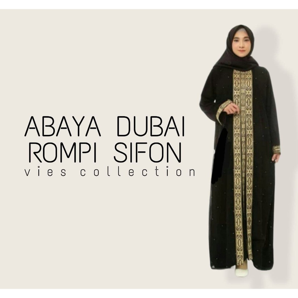 New Abaya Gamis Maxi Dress Arab Saudi DUBAI ROMPI SIFON Turki Umroh Dubai Turkey India Wanita Hitam