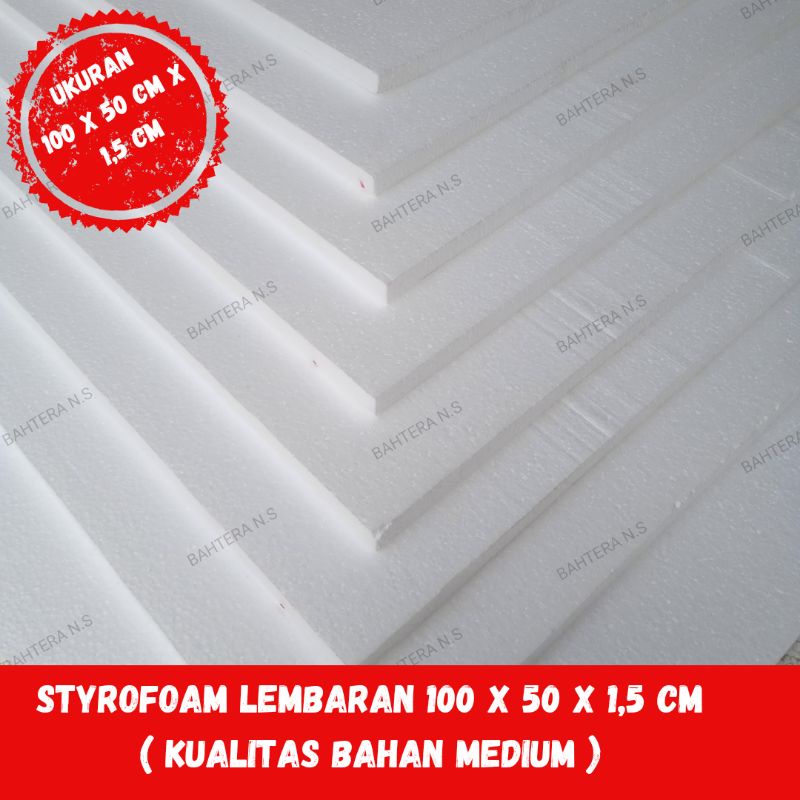 styrofoam lembaran 1,5 cm medium ukuran 100 x 50 cm / papan sterofoam lembaran 1,5 cm  medium