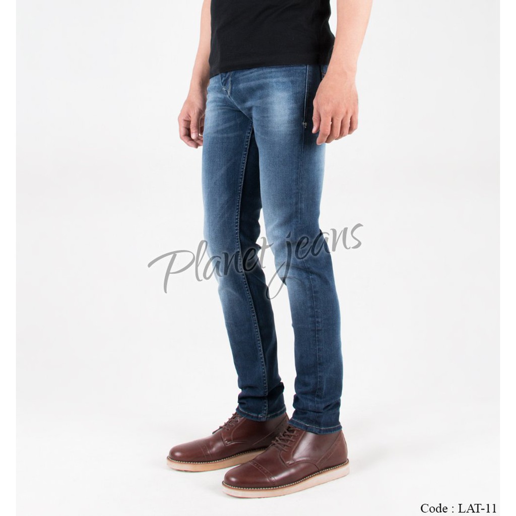 Celana Jeans Panjang Slimfit Pria bahan Denim Brand Local Original Blue Washed Slim Fit Cowok LAT11