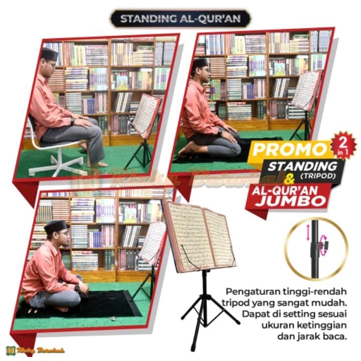 Standing alquran Jumbo (Bonus Alquran) -  Standing Alquran Untuk Imam dengan Tiang Penyangga AlQuran