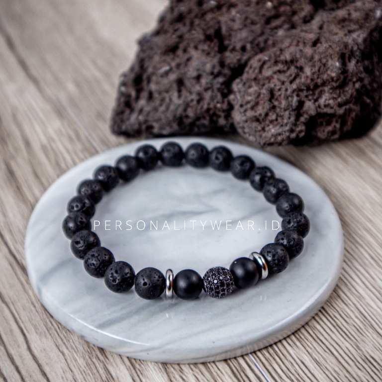 Gelang Pria Wanita Cowok Cewek Keren Batu Kristal Lava Rock dan Black Onyx ASLI Alam Natural Gunung Merapi