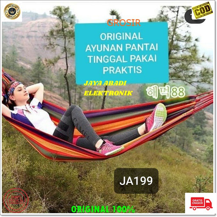 J199 AYUNAN PANTAI GANTUNGAN KASUR TIDUR SANTAI STAND SLEEP SLEEPING CAMPING HAMMOCK  BUAT SUASANA LIBURANMU SEMAKIN SANTAI DAN RILEKS DENGAN MENGGUNKAN BERUPA TEMPAT TIDUR GANTUNGAN INI COCOK BANGET JADI TEMAN SAAT LIBURAN DAPAT DIIKAT DENGAN POHON