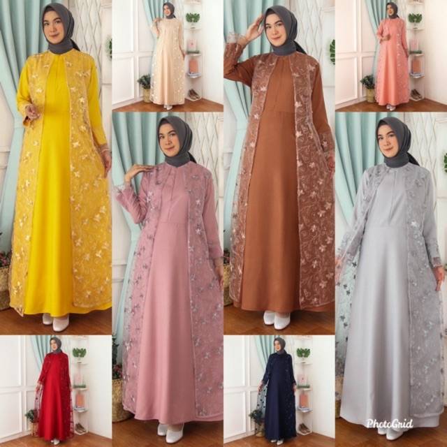 Gamis hena busui tile bordir mutiara Maxi