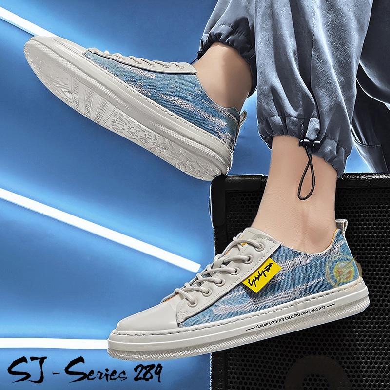 [NOOS] Sepatu Sneakers Pria Motif Jeans Keren dan Trendy Kualitas Import Premium -289 BIRU