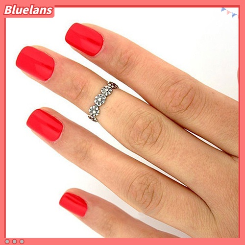 2pcs Cincin Jari Kaki Lapis Silver Adjustable Gaya Vintage Untuk Wanita