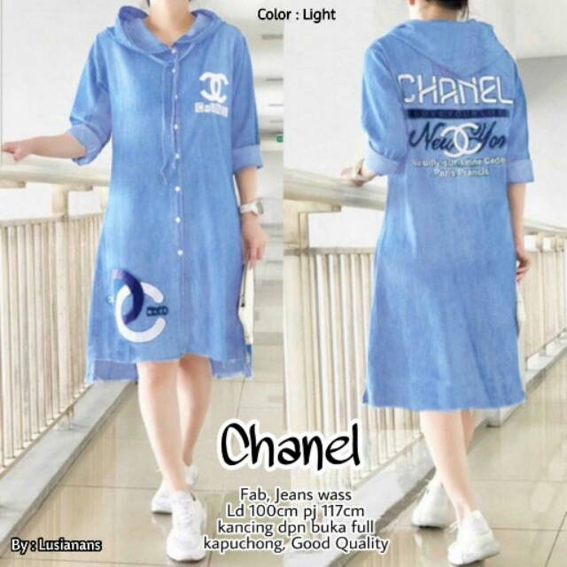 atasan wanita Chanel tunik jeans was