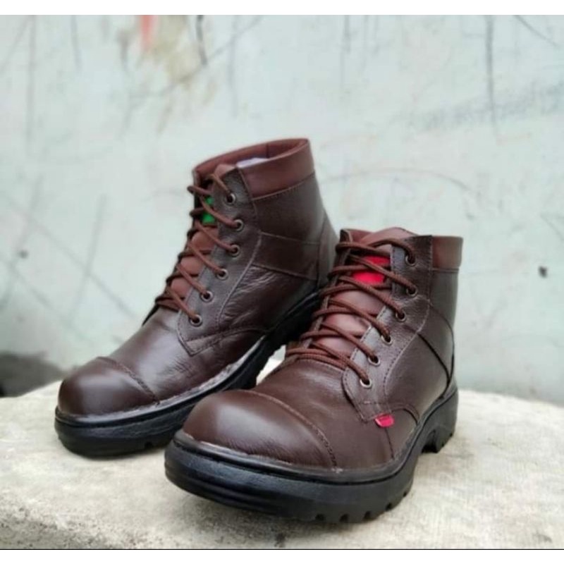 termurah sepatu safety kulit asli ujung besi coklat 2