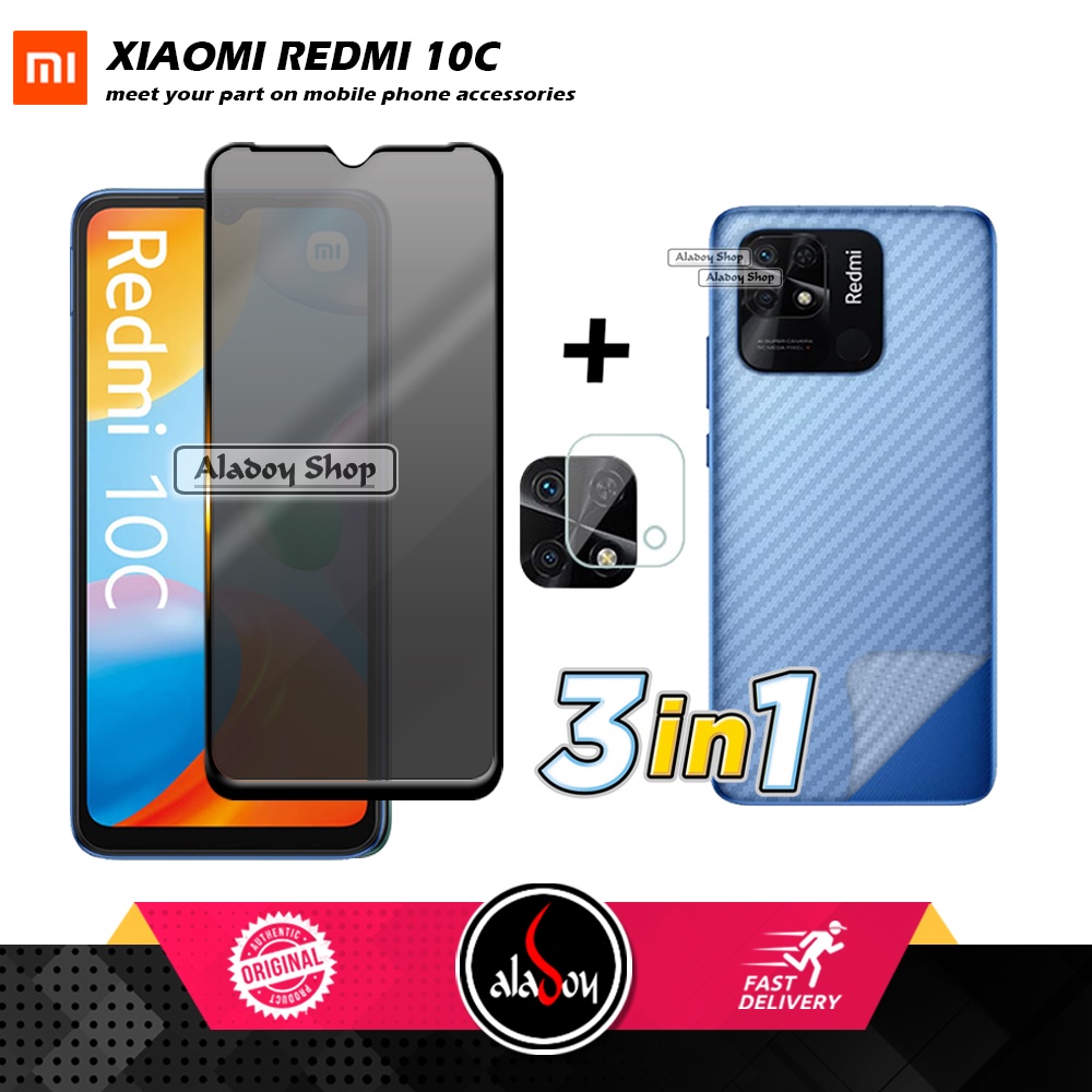 Paket 3IN1 Tempered Glass Layar Matte Anti Glare Xiaomi Redmi 10C Free Tempered Glass Camera dan Skin Carbon