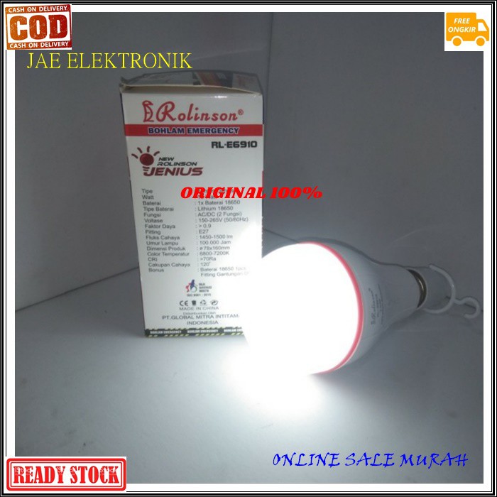 G501 Rolinson 6910 64K LAMPU EMERGENSI ORIGINAL G501 EMERGENCI EMERGENCY LED DARURAT BATERAI CAS 18650 AC DC MAGIC LAMP BOHLAM SINAR TERANG ROLINSON PENERANG  10 WATT ASLI TAHAN 5 JAM  Lampu emergency New Rolinson jenius 10 Watt bisa ganti baterai free