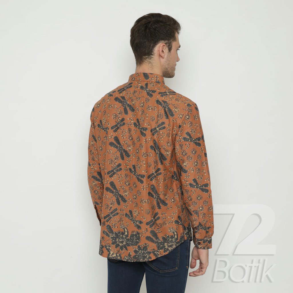 KEMEJA BATIK PRIA Lengan Panjang Premium Motif Capung Orange Oranye Oren 727158 Cap 72 - Baju Kemeja Atasan Pakaian Setelan Batik Pria Cowok Laki Laki Remaja Keluarga Kantor Lengan Panjang Modern Slimfit Slim Fit Premium Kekinian