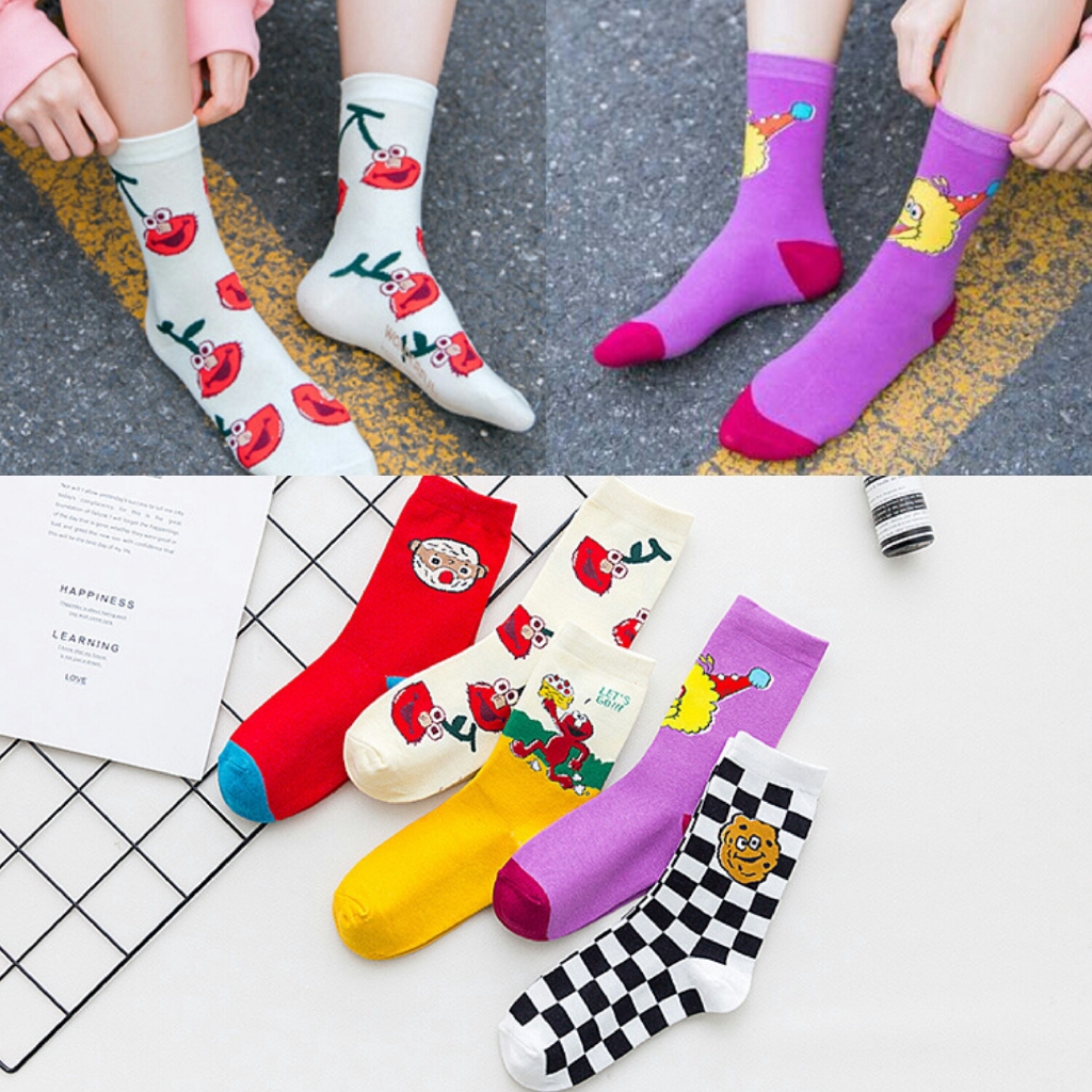 Kaos Kaki Panjang Korea Lucu Gambar Elmo Cookie Monster Bahan Kaos Kaki Panjang Korea Lucu Gambar Elmo Cookie Monster Bahan