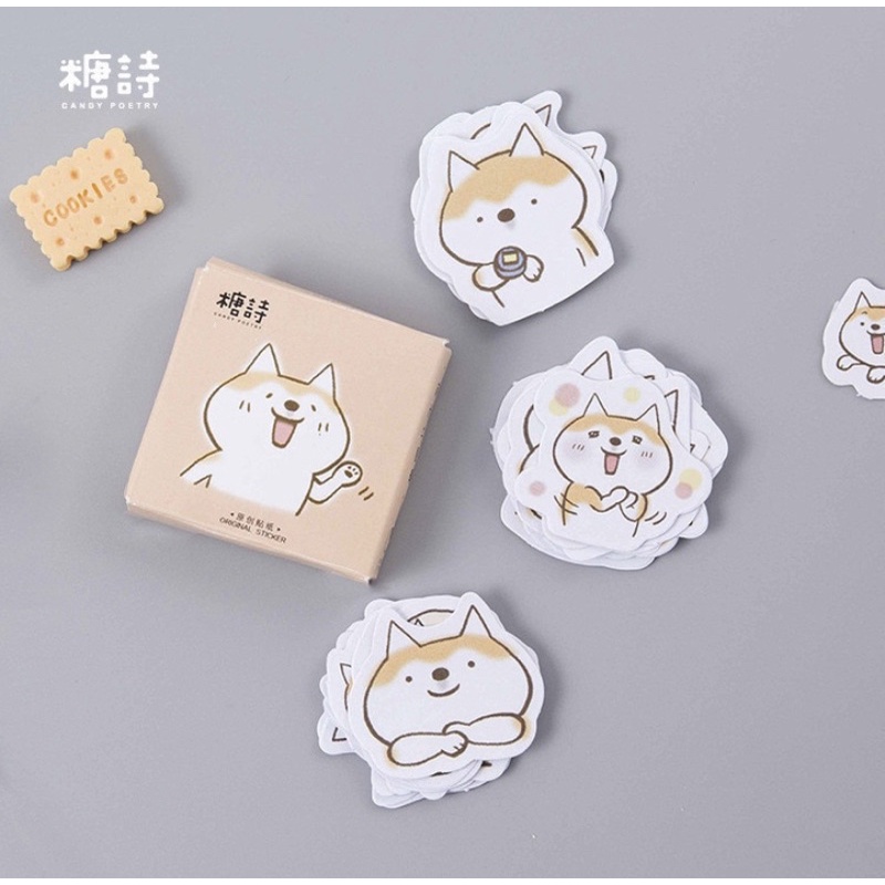 (45 PCS) STICKER AESTHETIC CUTE BOX STIKER LUCU MURAH BINATANG ORANG BUNGA SCRAPBOOK STIKER HP-Dog Shiba
