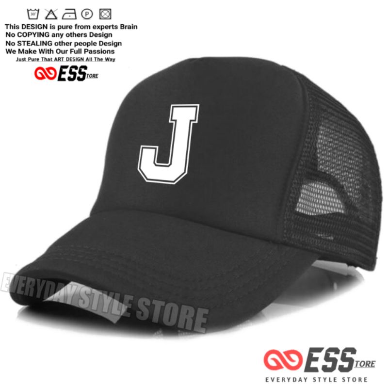 Topi Huruf J Trucker Jaring - Topi Inisial Abjad Huruf J