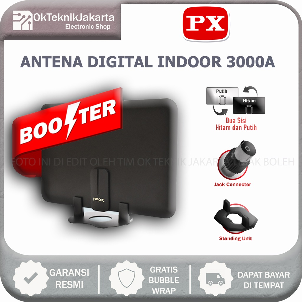 Antena TV Dinding Digital Analog Indoor DVB T2 + Booster PX UDA-3000A