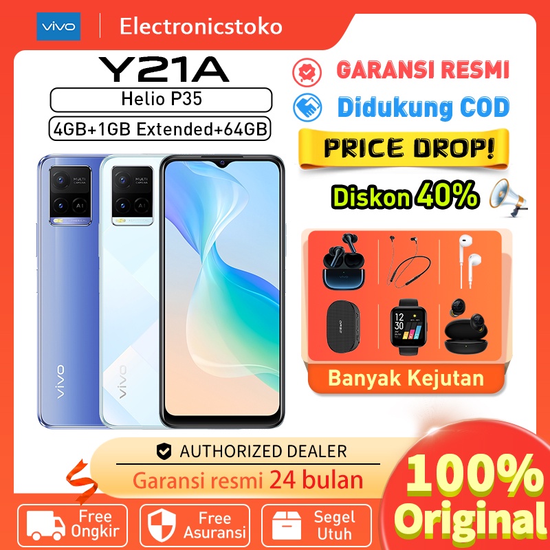 VIVO Y21 Vivo Y21A RAM 4GB+1GB ExtenDed ROM 64GB 6.51inch 5000mAh Baterai 18W FastCharge hp vivo y21