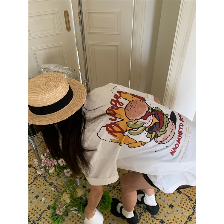 Print T-shirt Kaos Putih Lengan Pendek Wanita Oversize Korean Style