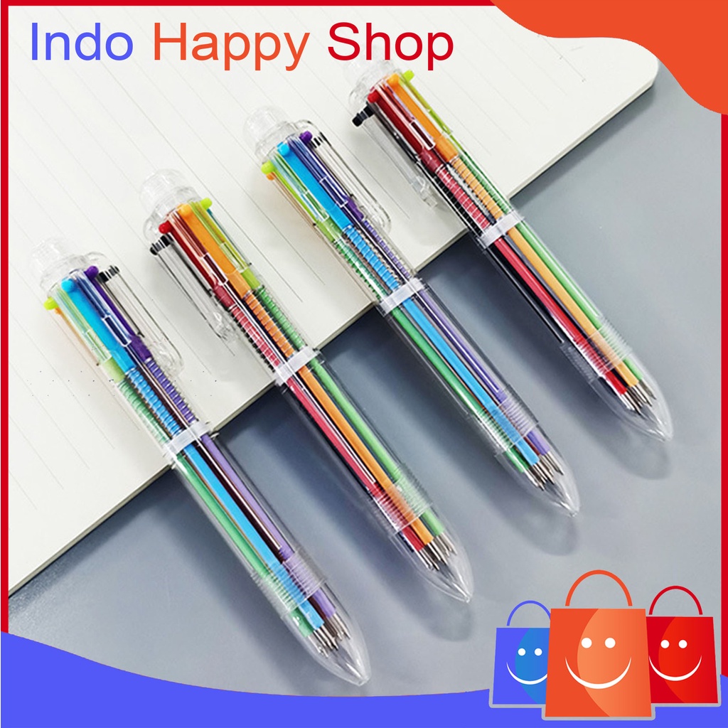 

⭐️ ⭐️Pulpen 6 Warna Transparan Pena Ballpont Pen Six-in-One Color