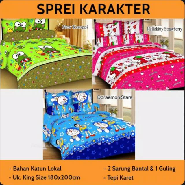 Sprei karakter doraemon hello kitty keroppi