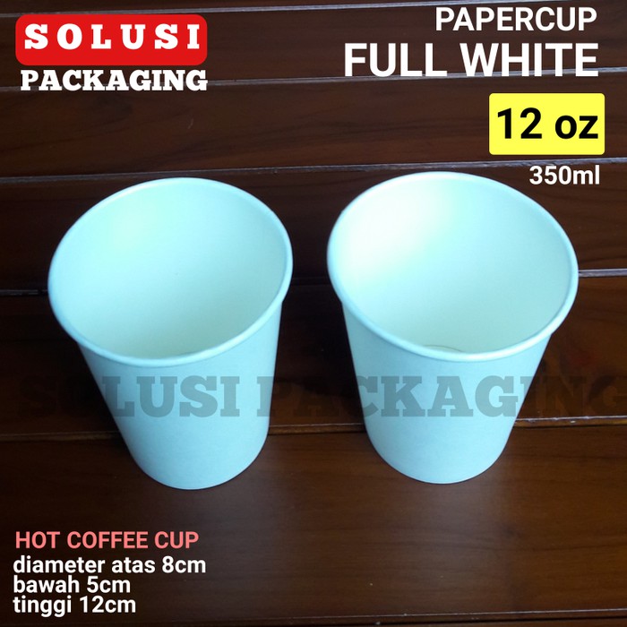 

KEMASAN GELAS KOPI 350ML 12 OZ FULL WHITE/PAPERCUP 12OZ PUTIH POLOS PAPER CUP