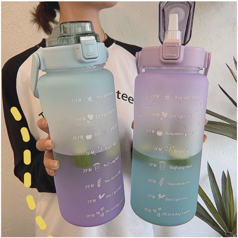 BOTOL VIRAL 2 LITER GRADASI ORIGINAL Tebal BPA FREE / Botol Motivasi 2 Liter Free Sticker 3D &amp; 2D / Free Packing Bubble Wrap