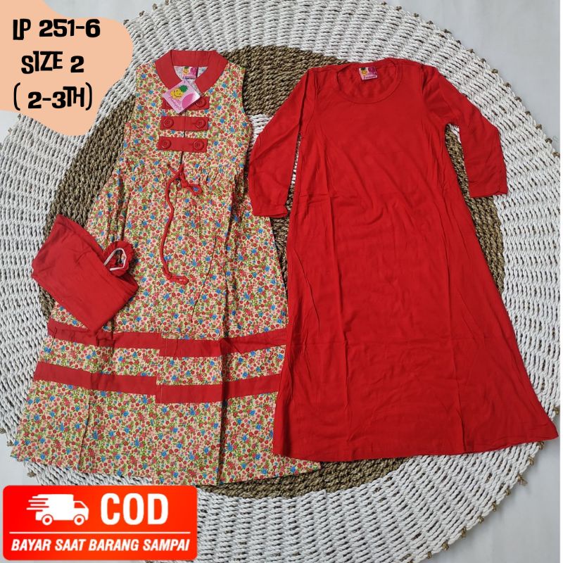 LITTLE PINEAPPLE GAMIS KEREN OUTER INNER ANAK CEWEK USIA 2-3 TAHUN DRESS INNER POLOS LENGAN PANJANG 