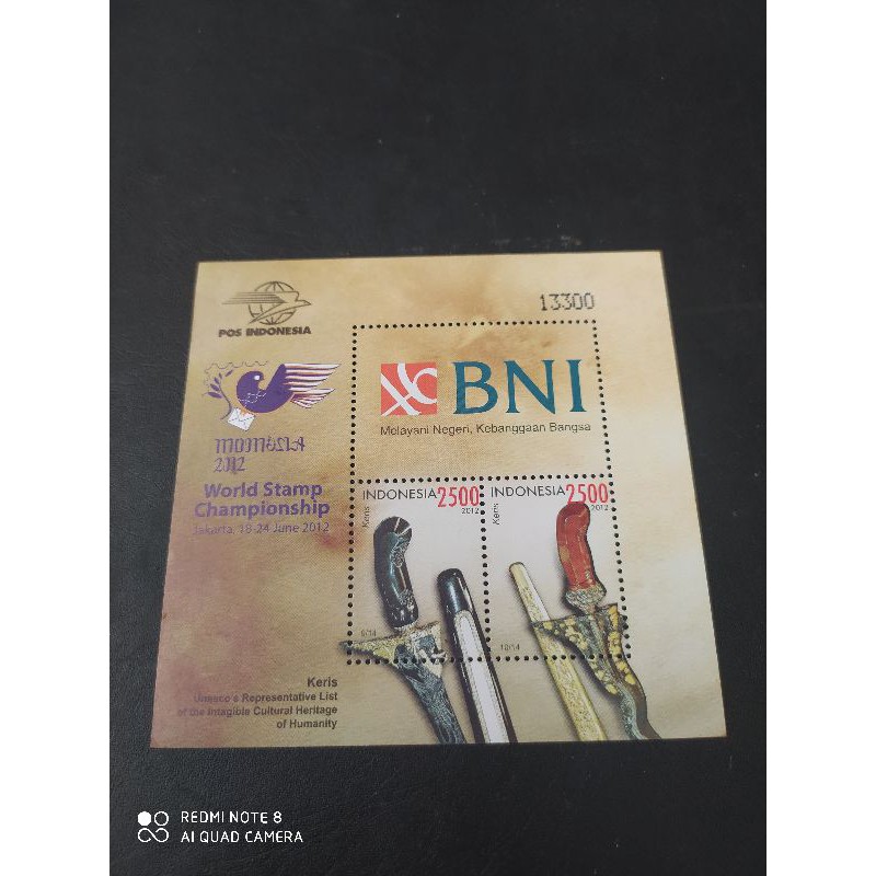 

BL3606 SS Prangko Indonesia Seri World Stamp Championship Keris MNH Ready