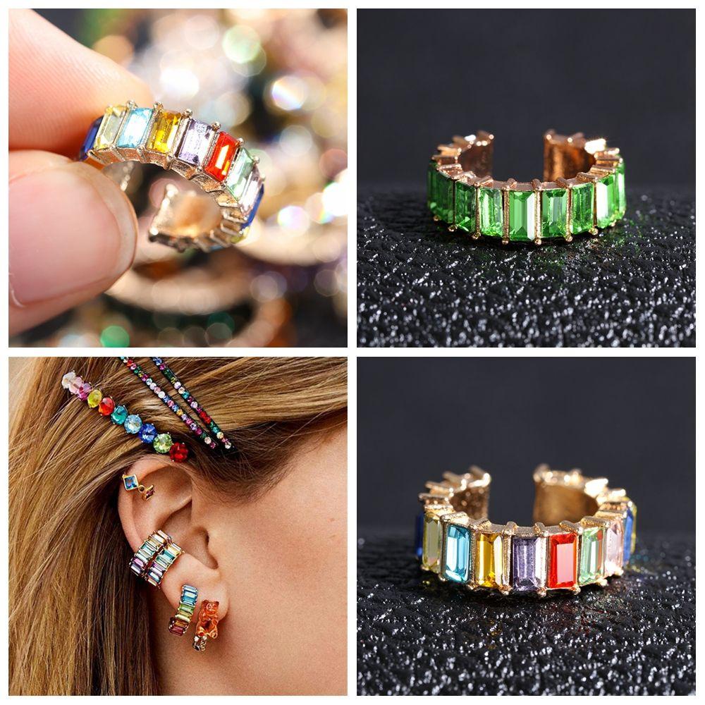 Suyo CZ Cuff Earrings Wanita Pesta Tanpa Tindik Anting Tanpa Tindik Berlian Imitasi Menjuntai Berbentuk C