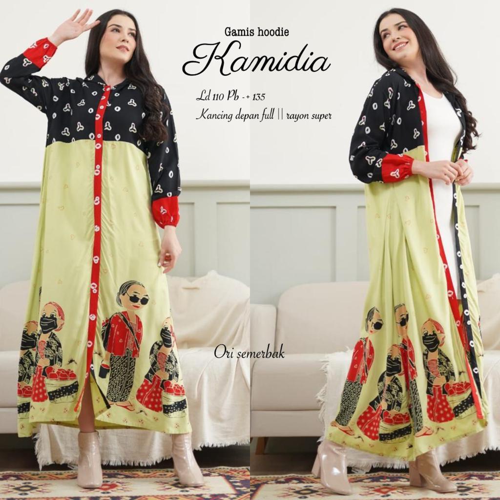 Gamis hoodie kamidia trendy batik modern gamis wanita hoodie