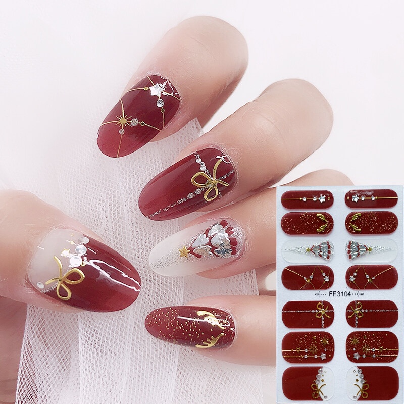 FF 14Pcs/Set Stiker Kuku 3d Desain Bermotif High End Berlian Mutiara Permata Warna-Warni Untuk Tempel Tahan Air Tahan Lama Menicure Stickers Korea Self Adhesive Fashion Sticker kuku Full Aksesoris Dapat Kupas Mudah Digunakan Dan Dilepas Anti Air Nail Art