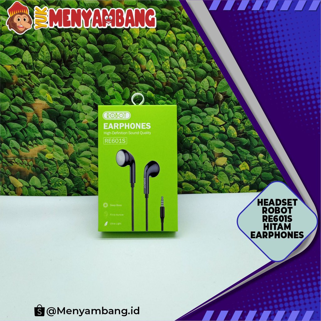 41644 | HF-Robot RE601S Hitam | Headset Robot RE601S Earphones High-Definition Sound Quality
