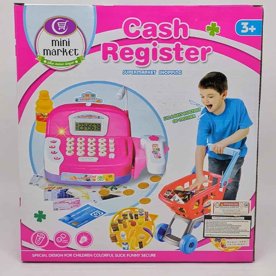 Mainan Anak - Cash Register Trolley Mini Market Pink Kasir