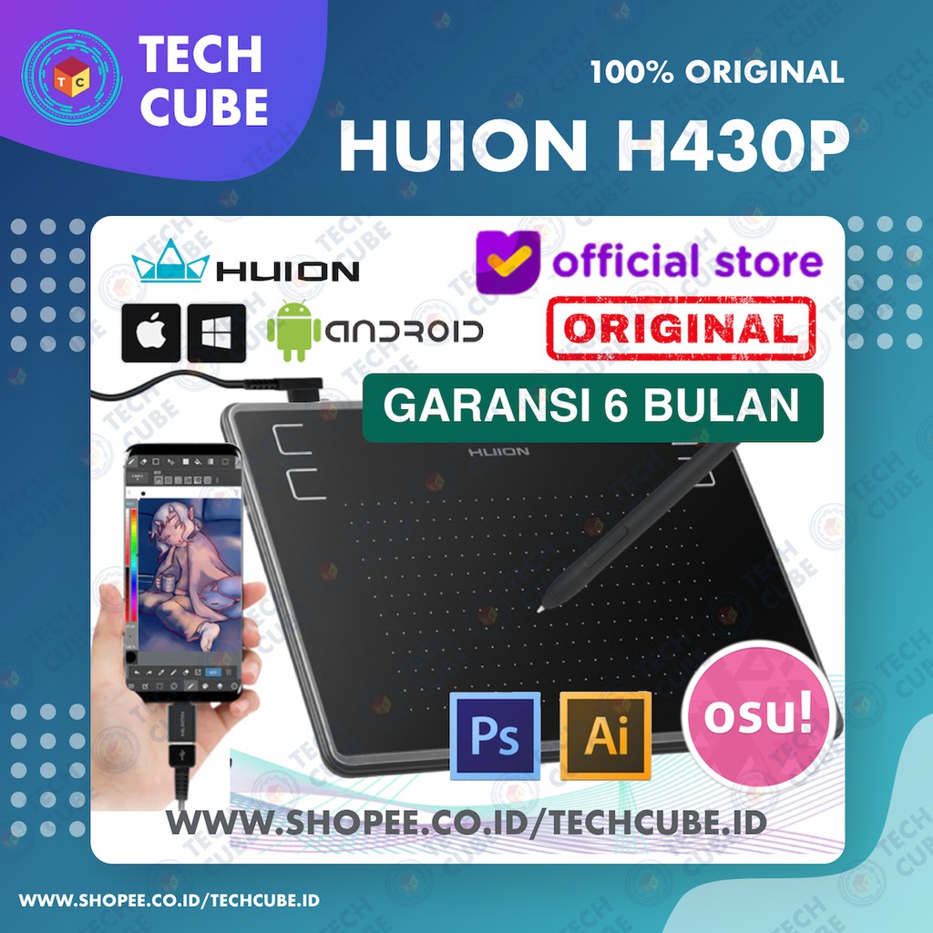 Huion H430P Graphic Drawing Tablet Design Signature OSU! Tablet Gambar Design Alternatif H420-Tablet