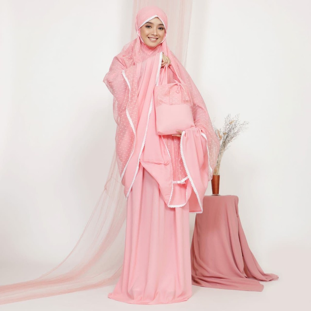 Mukena renda talita Pink / mukena bali renda / mukena traveling polos