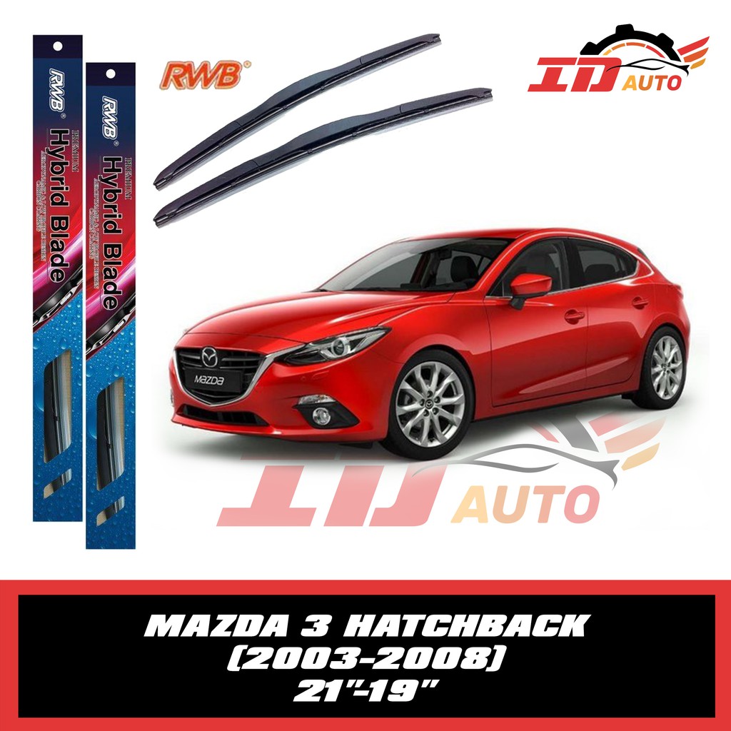 WIPER MAZDA 3 HATCBACK SET 2003-2008 UKURAN 21 DAN 19 MERK RWB