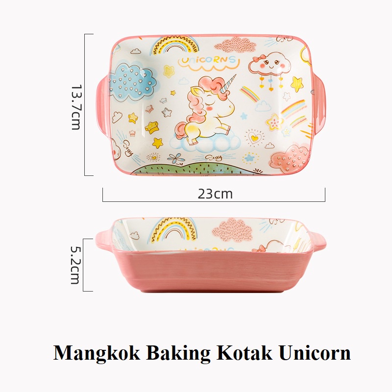 Piring Keramik Korea Happy Dino-Unicorn Gagang Piring Baking Korea