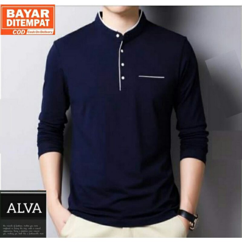 BAJU KOKO Polos Lengan Panjang koko kerah sanghai Cotton Combed 24 S Premium