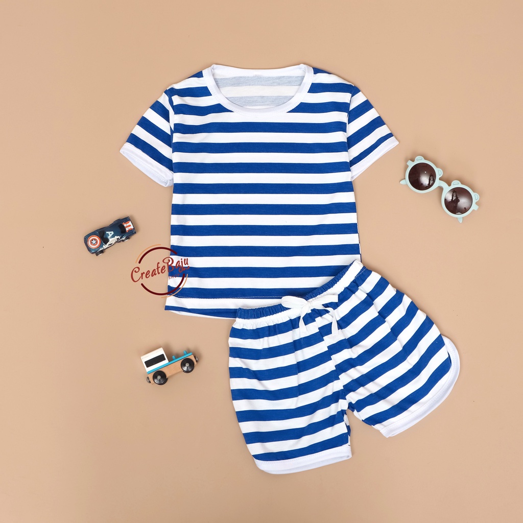 SETELAN ANAK MOTIF SALUR BIRU SETELAN ANAK POLOS UNISEX LENGAN PENDEK