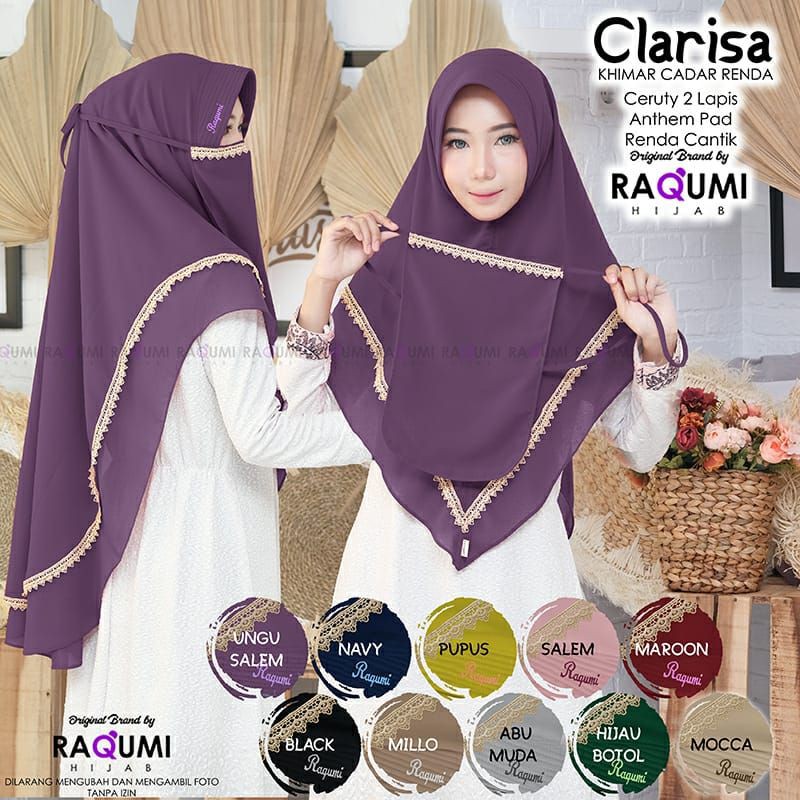 CLARISA RAQUMI HIJAB | ORIGINAL RAQUMI HIJAB | khimar Cadar | Cadar Renda | Khimar Ungu