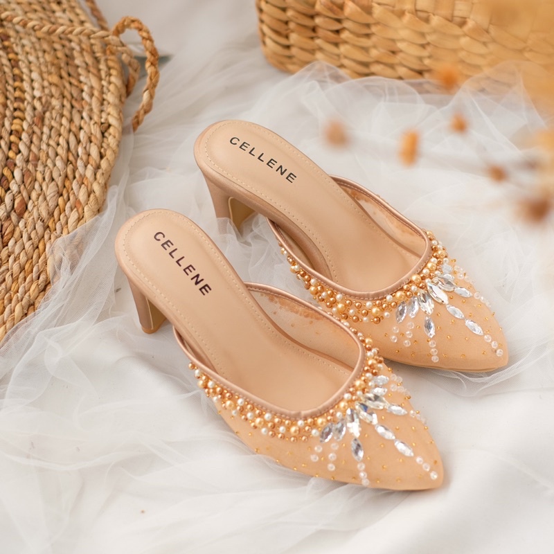 CELLENE Primrose Beads Heels (3warna) / wedding shoes 7cm payet