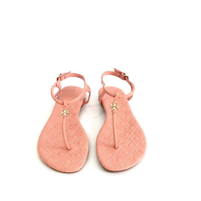 Tory Burch Marion Quilted Flat Sandal sandals original authentic asli salmon pink