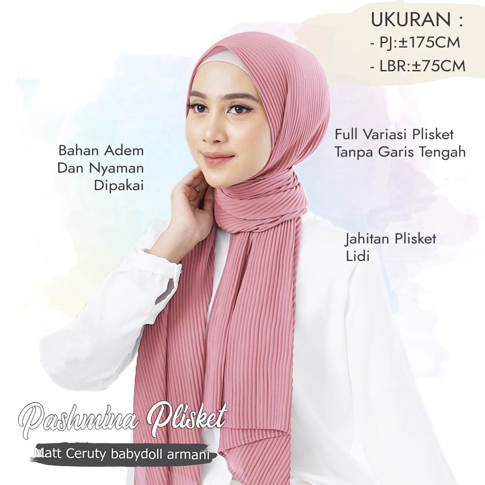 Pashmina Full Plisket Lidi Ceruty BabyDoll Hijab Pashmina Plisket Kerudung Plisket Termurah Nayla Hija'b